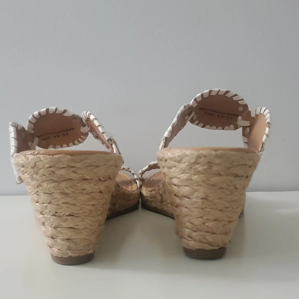 Jack Rogers Shelby Whipstitch White Leather Wedge Sandals with Espadrille 8.5 - Picture 5 of 14
